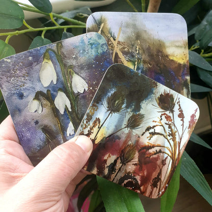 Rustic Cotswold Woodlands: Set of 3! - Watercolour Printed Hardwood Coasters 9cm Squared!