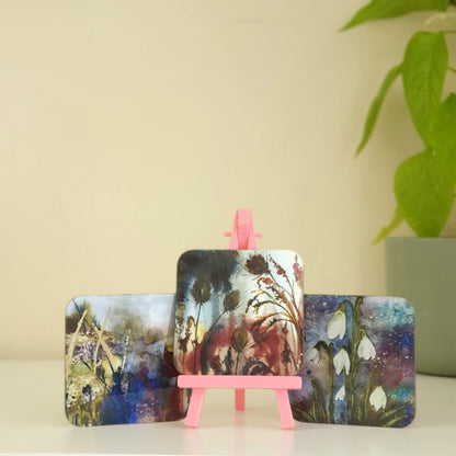 Rustic Cotswold Woodlands: Set of 3! - Watercolour Printed Hardwood Coasters 9cm Squared!